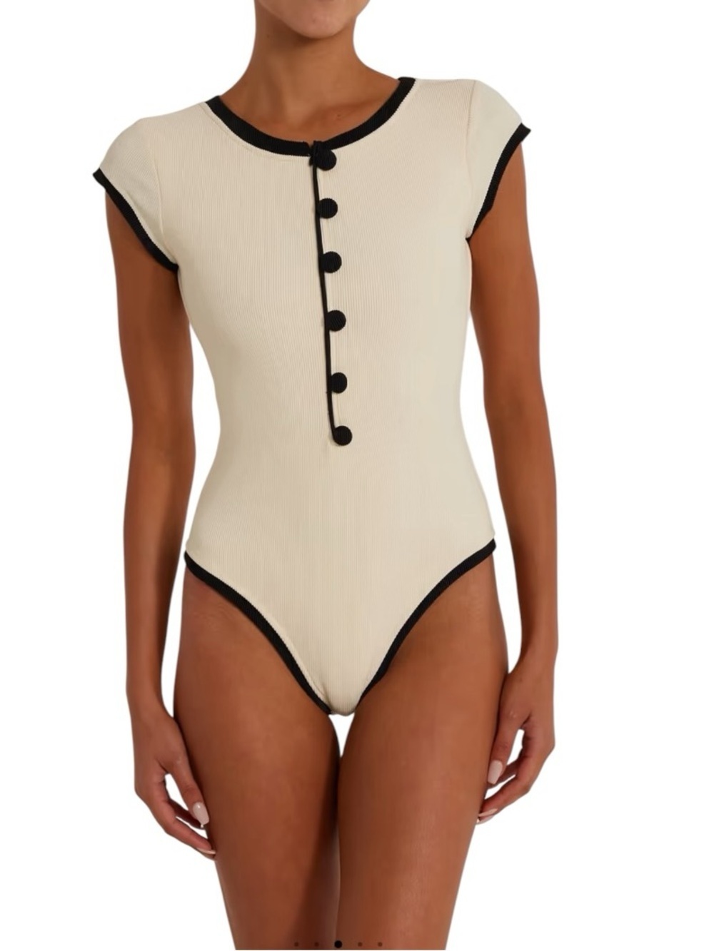 SAME The Grace One Piece Swimsuit Ribbed Cream Black Large $358 NWT Resortwear